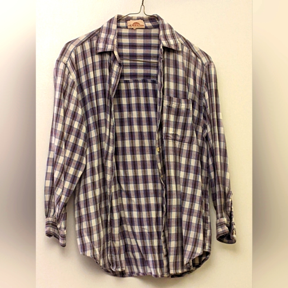 90s Vintage Cozy Plaid Button Down Shirt, size M